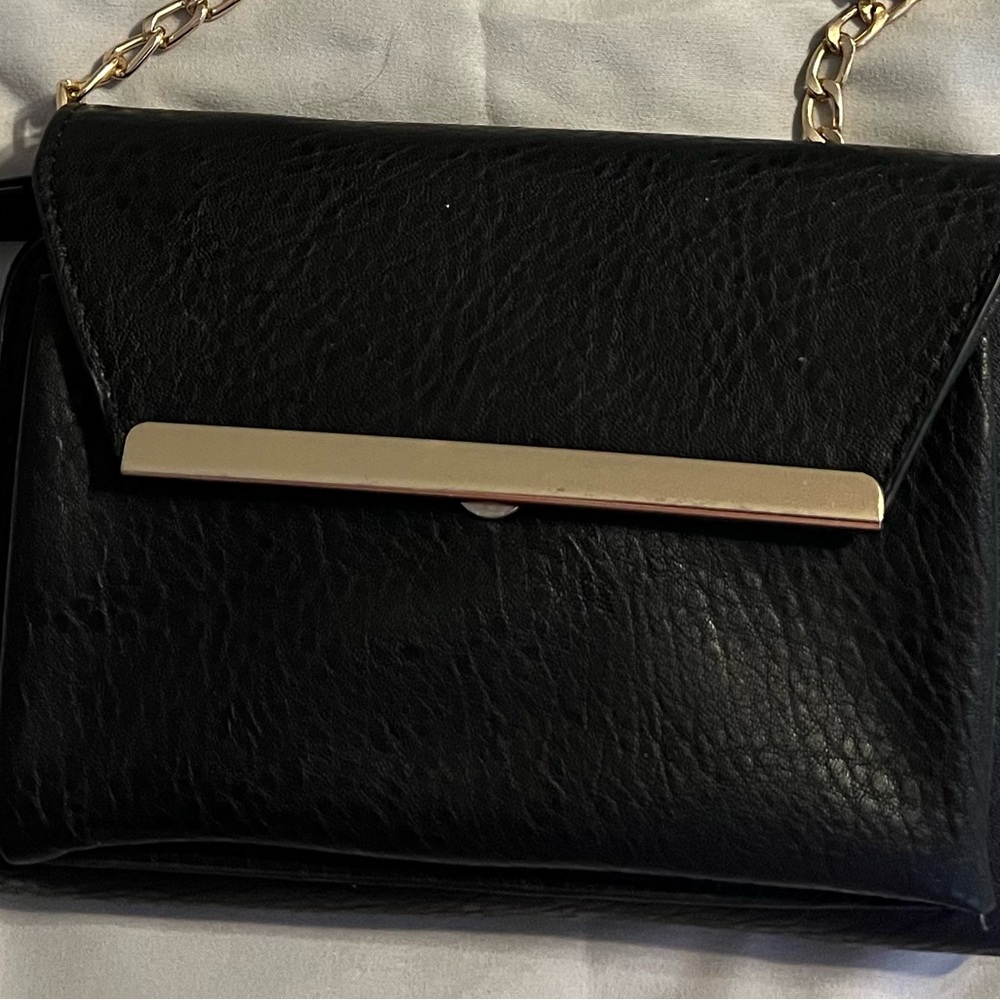 Madison West Black Leather Crossbody Bag with Gold Chain
